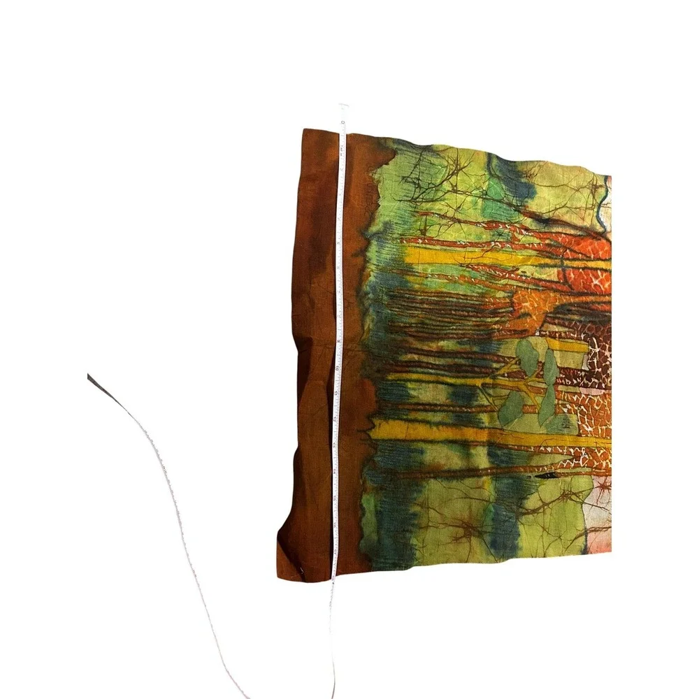 Vintage African Batik Fabric Wall Art –  Giraffe Landscape Textile Painting